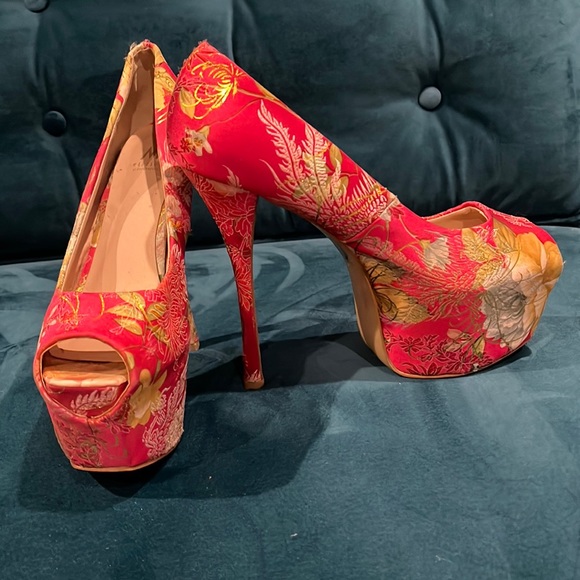 Platform heels hot pink floral pattern - Picture 1 of 4